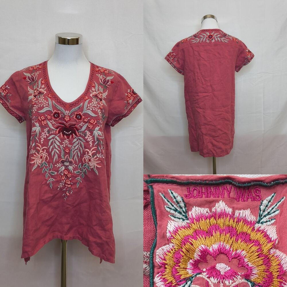 Johnny Was Top Tayshia Linen Drape Women's S Eden Rose Embroider Boho NWT #W4876